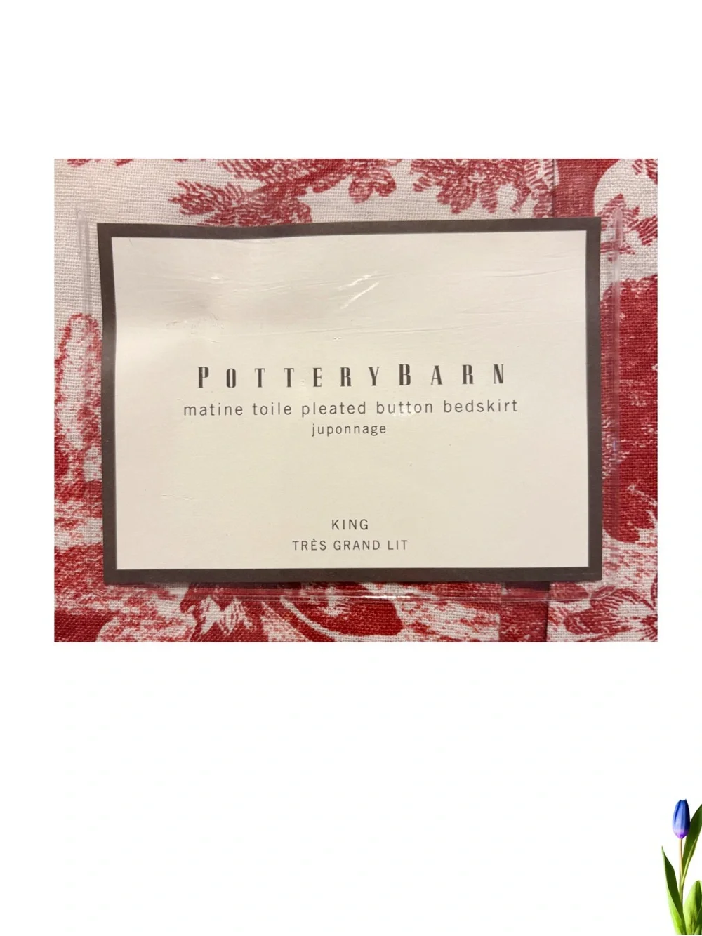 Pottery Barn Matine Toile Pleated Button King Bedskirt Juponnage Red & Beige